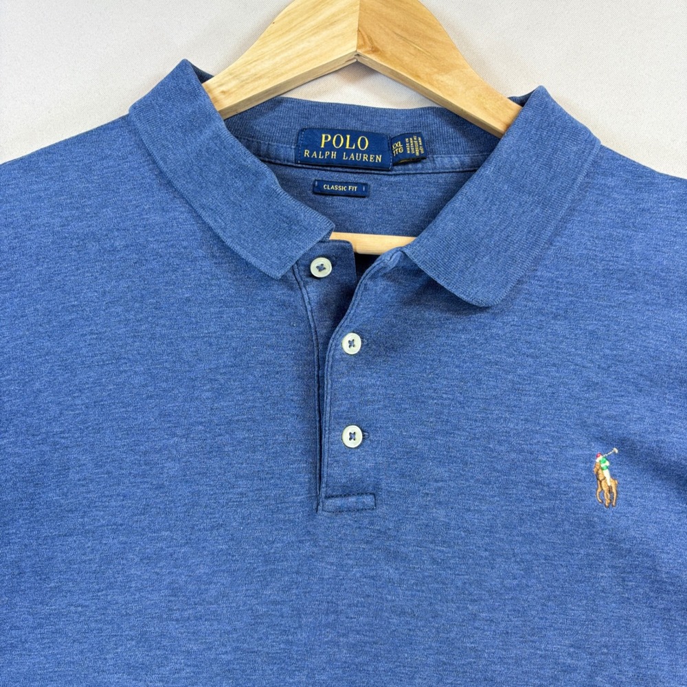 Polo Ralph Lauren Shirt Mens XXL Blue Classic Fit Multi Pony Short Sleeve Golf